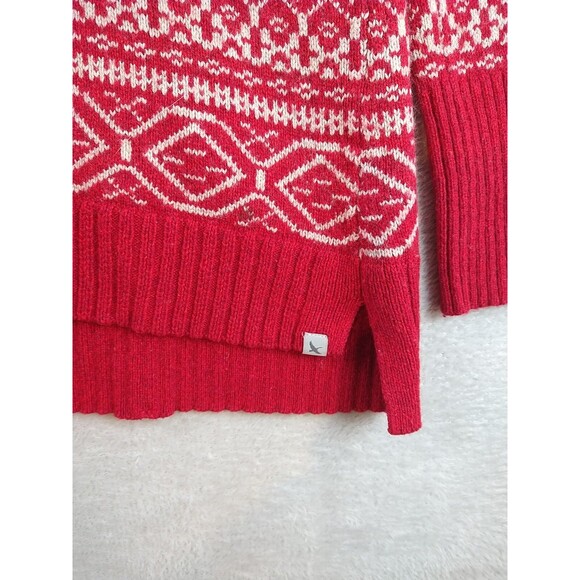 Eddie Bauer Fair Isle Wool Tunic Sweater Women's Small Red Pullover Cowl Neck - Picture 3 of 9